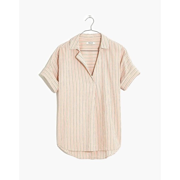Madewell Courier Back-button Shirt Brampton Stripe Pink Cream Sz M - Picture 1 of 13